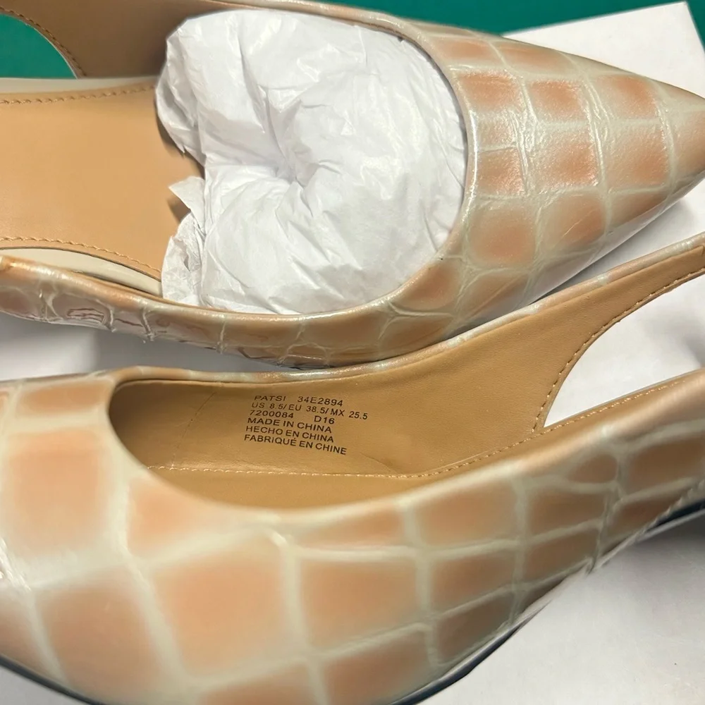 Calvin Klein Beige Croc-Embossed Slingback Heels
